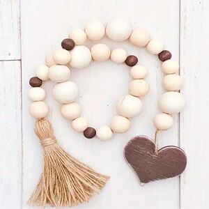 Farmhouse Heart Shaped wooden Beads with Tassle for Home Decor
